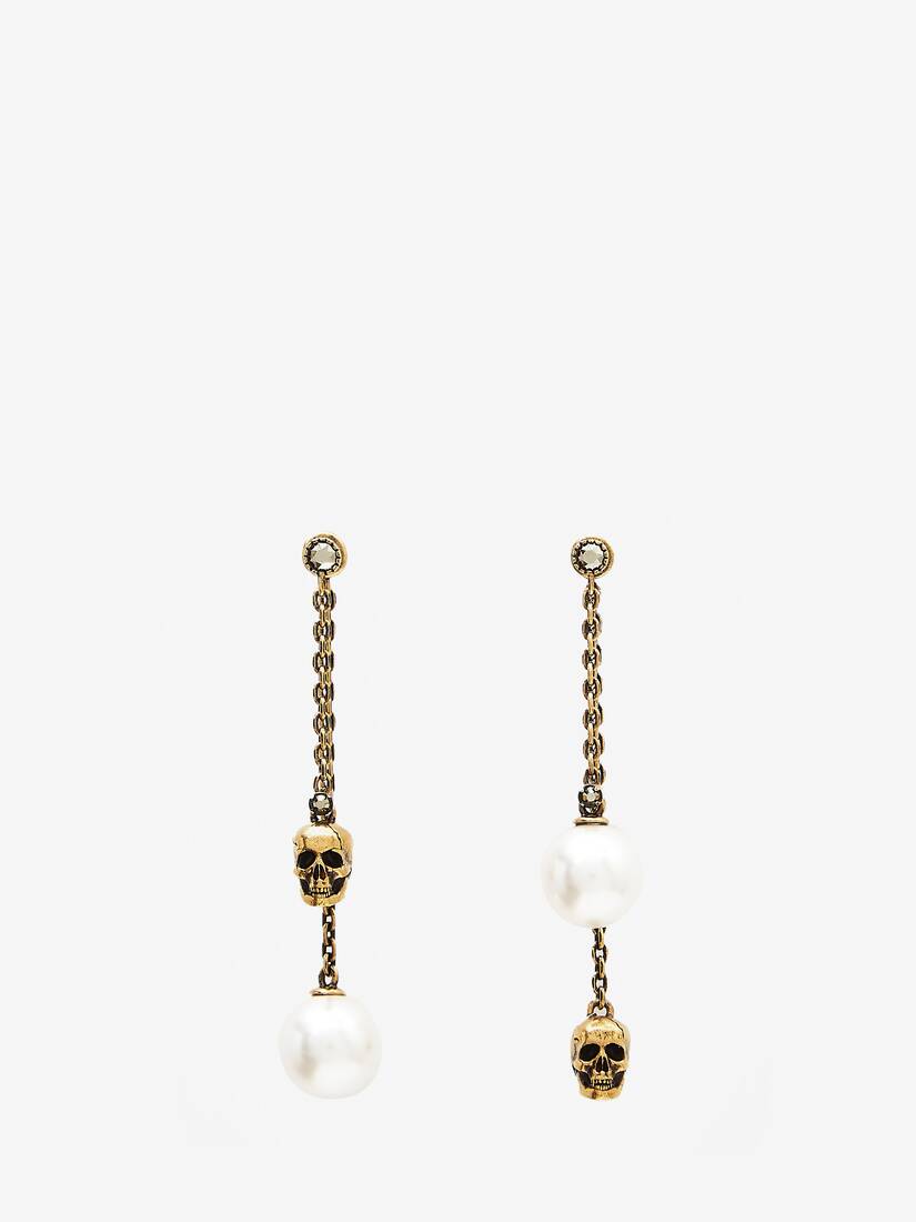 Pendientes Alexander McQueen Pearl-Like Skull Chain Drop Mujer - Dorados - Mexico 825-VYXNQT